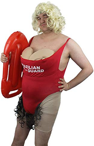Costume da bagno da uomo, con protezione della vita, con galleggiante gonfiabile, colore rosso