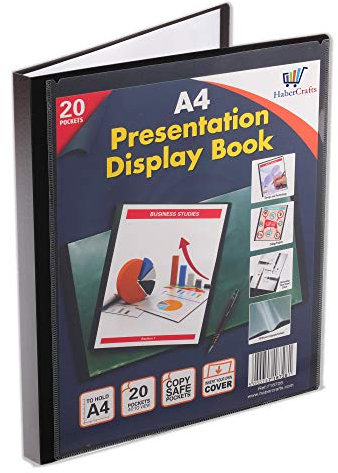 Präsentationsmappe, A4, 20 Taschen, Präsentationsmappe, Portfolio (40 Ansichten), Projektbuch, Zertifikatsmappe, Plastikhüllen (1 Buch)