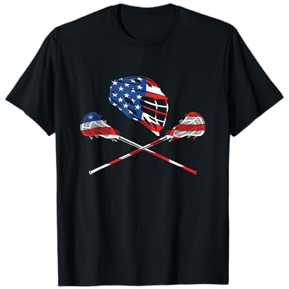 Lacrosse Helmet & Complete Stick American Flag Boys & Girls T-Shirt