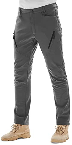 KUTOOK Pantalones Trekking Hombre Softshell Impermeables Invierno Esquiar y A Prueba de Viento Transpirables Cálidos Pantalones con Forro Polar para Montaña Escalada Running(Gris,3XL)