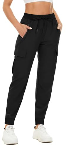 SMENG Cargo Trousers - Flattering Black Joggers for Women's Office Wear & Fitness - Tapered Pants Size XL (UK18-20)