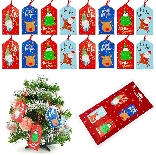 16pc Luxury Christmas Hanging Tags - Traditional Xmas Gift Tags with String, Decorative Hanging Labels for Gift Box, Wedding or Christmas Decorations