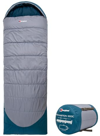 Berghaus Transition 300C Sleeping Bag with Inner Pocket for Adults, Teens, Kids, 1 Person, 3 Season, Waterproof, Indoor & Outdoor Use, Camping, Hiking, Backpacking, Travelling, Compression Bag, Grey