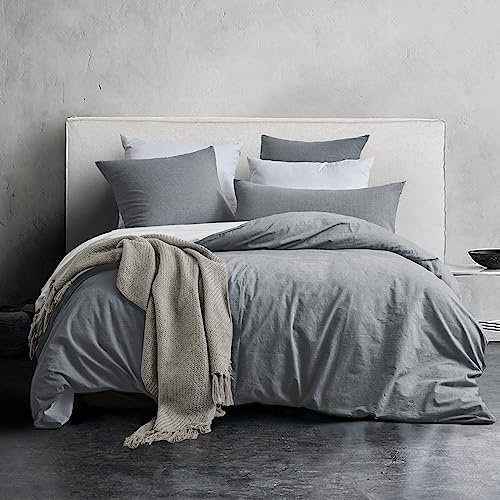 SOULFUL Bettwäsche 135x200 Baumwolle 2 Teilig, Bettwäsche-Sets Dunkelgrau mit Reißverschluss, Ähnliche Textur wie Stone Washed Leinen, Enthält 1 Bettbezug 135x200 und 1 Kissenbezug 80x80