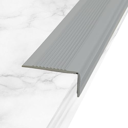 Zayejod 10M Bullnose Stair Anti Slip Nosing Self-Adhesive, 50x25mm | Grey Vinyl Edging Strip,Non Slip Step Trim,PVC Rubber Angle Stair Edge Trim for Indoor Outdoor Stairs