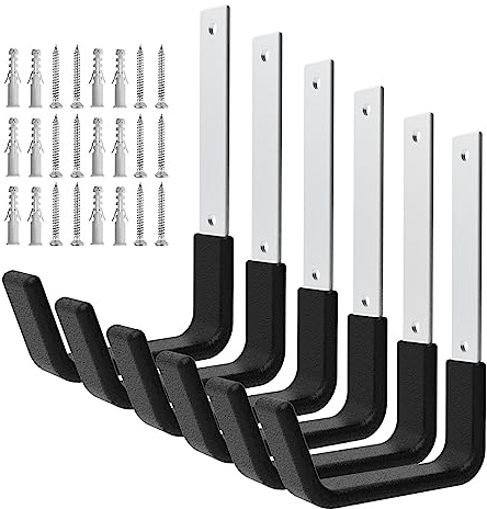 Juformin Heavy Duty Utility Hooks for Garage Storage Utility Hooks Wall Mount,Garage Hooks Heavy Duty,Garage Wall Hooks,Hose Holder,Bike Hooks,Ladder Hooks,Leaf Blower Hanger (6 Medium)