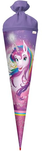 ROTH Schultüte Einhornportrait 70cm mit Glittereffekt - rund Rot(h)-Spitze Filzverschluss - Zuckertüte Einhorn Glitzer