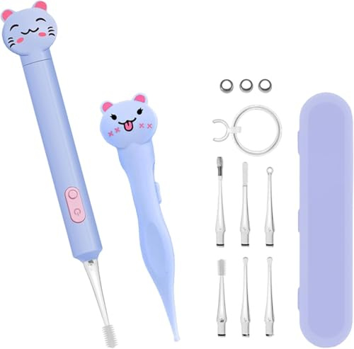 Asfrode 2 Set LED Nettoyeur d'oreilles Silicone Ensemble Double Cure-Oreilles Extracteur de Cérumen Bébé Adulte Enfant Tout-Petit Nettoyeur de Nez Mucus Recharge USB Lavande