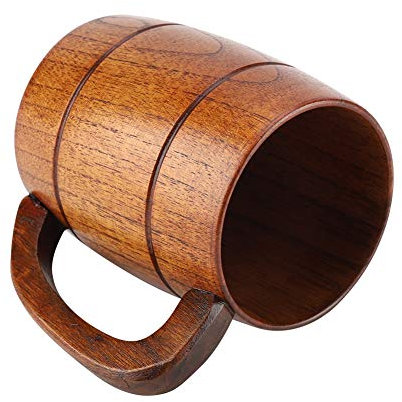 VOBOR Jarra Cerveza Hecha a Mano de Madera Natural, 350ML Copa Cerveza Personalizada para Regalo Hombre Ecológico, Recuerdo Retro