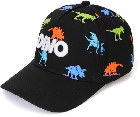 QKURT Gorra de Béisbol para Niños, Gorra Deportiva de Verano, Gorra para el Sol con Protección UV, Gorra de Algodón, Gorra Ajustable para Exteriores con Diseño de Dinosaurio para Niños de 3 a 8 Años