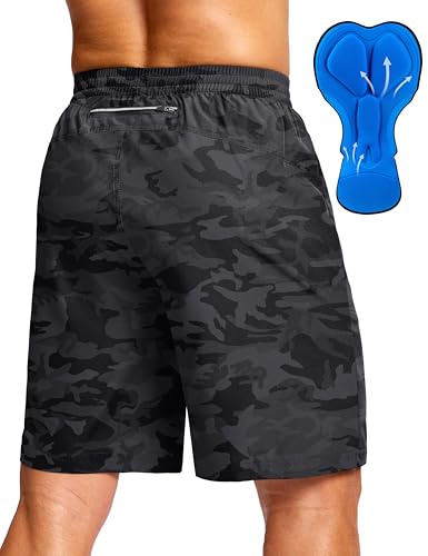 Bikewa Men's Mountain Bike Shorts 4D Padded Baggy Bicycle Biking Riding Lightweight Cycling Shorts with Zipper Pockets(Camo Black,L)