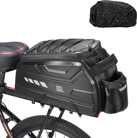 KEMIMOTO Sacoche de vélo rigide pour porte-bagages, capacité de 15 l, avec housse étanche et bandoulière pour les trajets, les voyages et les activités de plein air