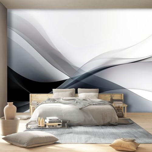 Murales Papel Pintado Salon 350 x 256 cm Moderno Líneas Con Estilo Geométrico Motivo, Gris Negro Fotomurales Tejido No Tejido Papel Tapiz Fotográfico Decorativos Murales Dormitorio Oficina Hotel