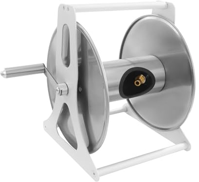 ROMYIX Schlauchtrommel Edelstahl, Schlauchaufroller für 40m Gartenschlauch, Metall Schlauchtrommel mit Drehgriff, für Garten/Hausgebrauch,Wandmontage/Bodenstand, 30.5 * 28 * 36cm