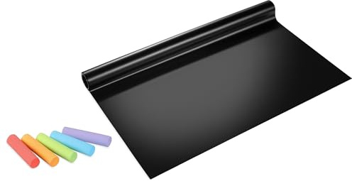 PARENCE – Tableau Noir Auto-Adhésif 45×200 cm + Craies – Sticker Ardoise Effaçable pour Notes, Menus, Organisation et Enfants – Film Vinyle Autocollant Découpable pour Mur, Frigo, Bureau