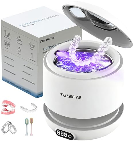 Pulitore ad ultrasuoni 45000 Hz UV a ultrasuoni 220 ML Dental Pod – Ultrasonic Cleaner per protesi dentarie, retainer, binario dentale, protesi, gioielli con timer digitale