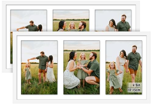 twirush 2 Stück Collage Bilderrahmen, 3er Bilderrahmen für Fotos 10x15 cm(4 × 6 Zoll), Fotorahmen Set für 6 Fotos, Fotorahmen zum Aufstellen oder Aufhängen für Wohnzimmer, Schlafzimmer, Büro, Weiß