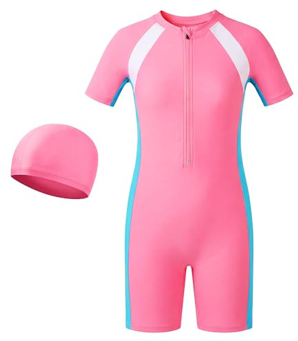 Baogaier Girls Swimming Costume with Cap Kids One-Piece Swimsuit, 4-5 Years