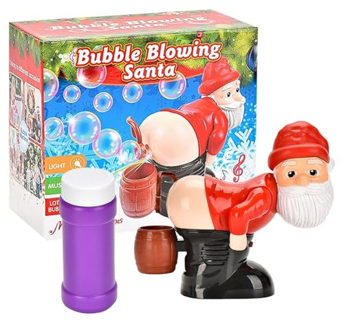 Machine à bulles électrique pour Noël - Père Noël amusant - Design anti-fuite - Grande capacité - Lumières colorées - 60 ml - Rouge - Taille unique