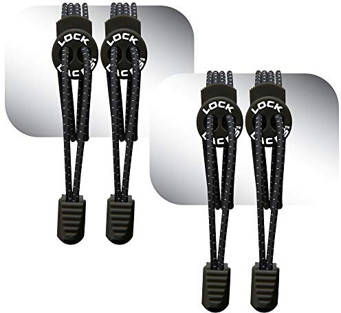 Lock Laces No-Tie Elastic Shoelaces (2-Pack) – One Size Fits All – Original Elastic Lacing Solution for Sneakers, Running & Athletic Shoes (Black-Black)