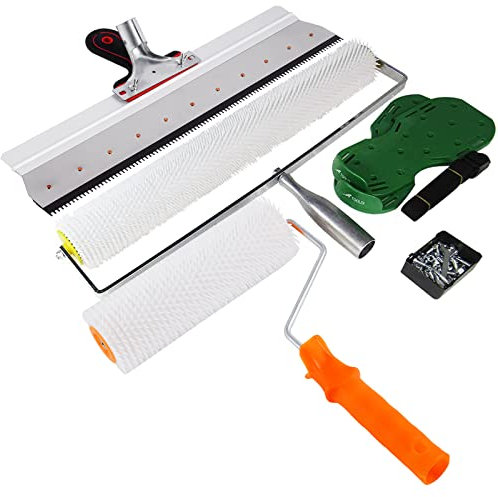 MXBAOHENG Kit d'outils de ciment auto-nivelant - Rouleau à pointes auto-nivelant - Kit d'outils pour béton - Chaussures à pointes - Grattoir en acier inoxydable - Outils de construction de sol
