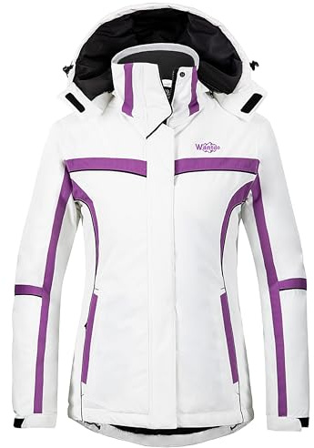 Wantdo Chaqueta de Esquí Aislante Impermeable Parka Cálida con Capucha Ajustable Extraíble Cazadora Trabajo Viaje Acampar Chaqueta de Esquí Aislante Impermeable para Mujer Blanco M