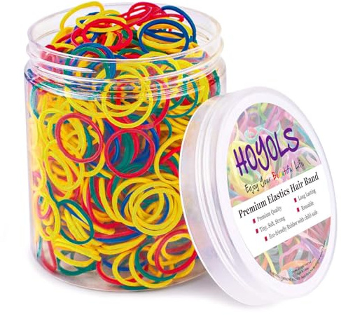 HOYOLS Bandas de goma pequeñas de 1/2'' para el Pelo, Colores Múltiples | 1000 Piezas, Sin Daños y Sujeción Elástica para Mujeres, Trenzas, Dreadlocks, Colas de Caballo, Cabello Grueso y Uso Diario