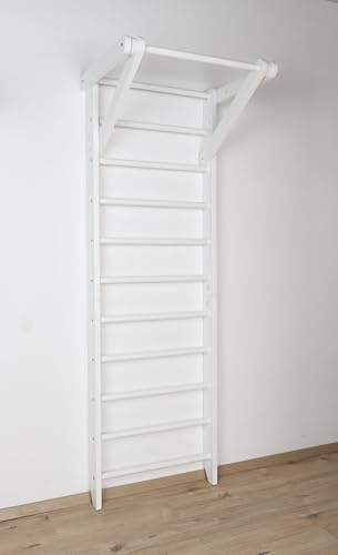 SportBaby Échelle suédoise Murale en Bois Sport-1-220-White Mur d’Escalade pour Enfants et Adultes, Appareil de Fitness intérieur, Mur d’Escalade intérieur