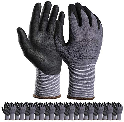 LOCCEF Safety Work Gloves MicroFoam Nitrile Coated-12 Pairs,Seamless Knit Nylon Gloves,Home Improvement,Micro-Foam Gloves (12 Pairs, 8/M)