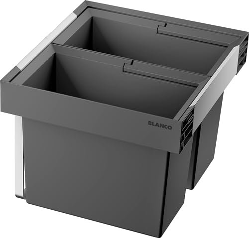 BLANCO FLEXON II low 60/2 | Abfall Müllsystem | für 60 cm breite Unterschränke | System zum Einbau in Schubladen | 1 x 30 Liter und 1 x 19 Liter Eimer | Minimale Einbauhöhe: 324 mm