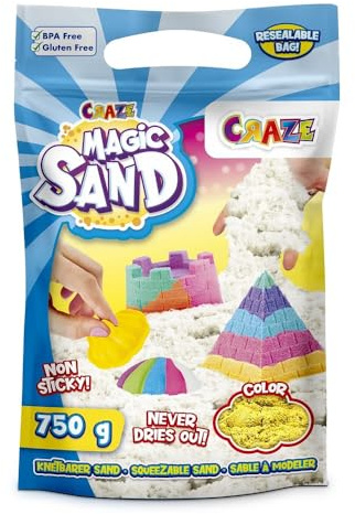 Craze Magic Sandd gul refill-pack, kinesisk sand, 750 g, påfyllningspaket, färgglad, magisk sand, lersand för pysselset, barn, trollerisand, 33579