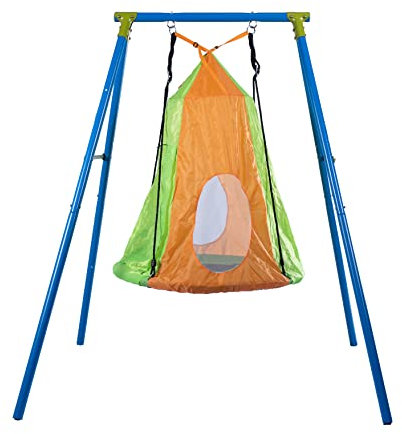 Sandora 40185 Schaukelgestell Nestschaukel grün 100 Ø mit Überwurfzelt XKT010GG | Nest - Schaukel mit Gestell | Kinderschaukel für Garten