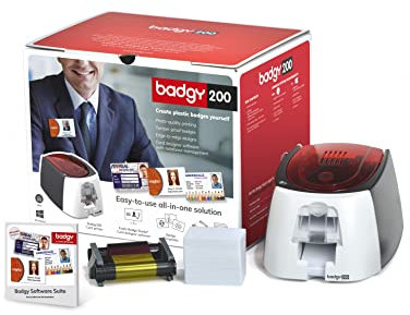 Badgy200 - ID Badge Printer- For Custom Badges and Identification Badges - Badgy200 Badge Making Machine Includes Printer, Design Software,100 White Cards and Color Ribbon for 100 Prints