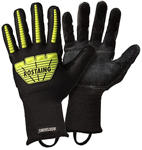 ROSTAING Pros Pompier RESCUEFLUOBC - Paire de Gants de Pompier - Pour Secours Routiers - Gants de Désincarcération et Déblaiement - Gants Anti-Coupure - Gants Protections des Chocs