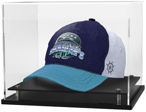 Vitrina transparente para béisbol, soporte acrílico para gorras de béisbol, fútbol o gorras Snapback, mini casco. Vitrina de gorra de béisbol con base de metal (montable)