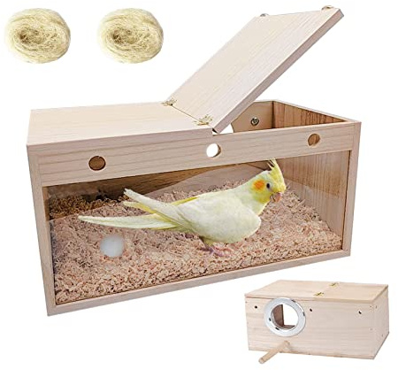 Tfwadmx Parakeet Nesting Box Transparent Parrot Nest Box Wood Budgie Breeding Boxes with Perch Bird House for Parrot Lovebirds Budgie and Other Small Sized Birds (Transparent-XL)