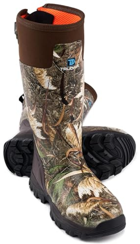 Trudave Hunting Boots for Men, Waterproof Rubber Boots with Steel Shank, 5mm Neoprene Camo Insulated Outdoor Hunting Boots, Reed Grass, Size 6