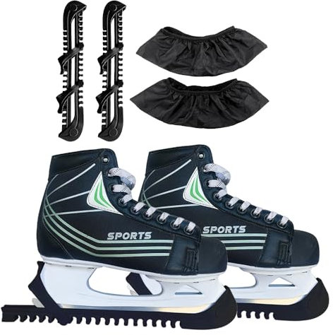 songyea Kufenschoner Schlittschuhe, Verstellbare Eishockey Schlittschuhe Kufenschoner, 1 Paar Elastische Kufenstrümpfe+1 Paar Verstellbar Schutz Kunststoff für Erwachsene Kinder (Schwarz)