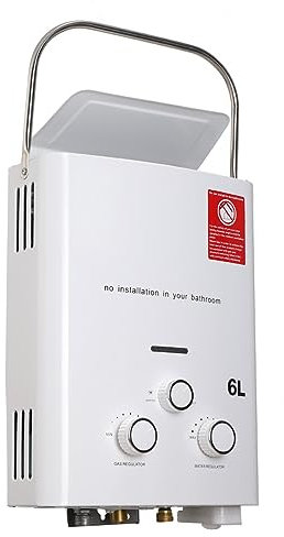 Lfhelper 6L Portable Tankless Gas Water Heater, 12KW, 6L/min Camping Showers Outdoor Instant Water Heater, Instant Water Boiler Hot Water Heater with Shower Kit