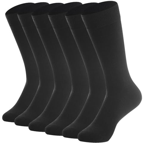 BISOUSOX Thin Merino Wool Boot Socks for Men, Warm Black Winter Dress Crew Calf Long Thermal Hiking Sock Mens Size 9-12
