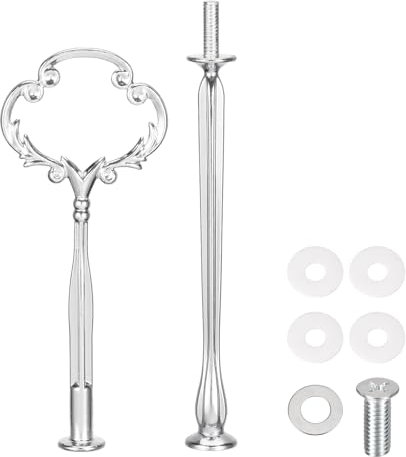 sourcing map 1 Set Cake Tray Stand Handle Cupcake Dessert Plate Hardware Fitting Holder Rod Stand Handle for Cake Stand Wedding Party, 2-Tiers Flower Silver