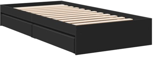 vidaXL Cama con cajones Madera de ingeniería Negro 100x200 cm, Cama, Cama con almacenaje, Estructura de Cama Individual, Cama Individual