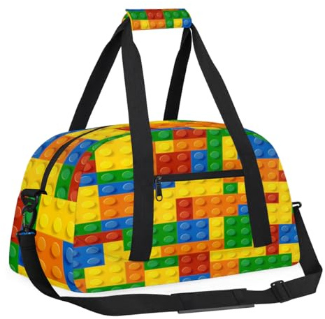 Building Block Kids Overnight Duffel Bags Portable Weekender Sleepover Bags for Girls Boy Travel Sports Gym Bag Waterproof Carry on Tote Bag Expandable Work Out Handbags
