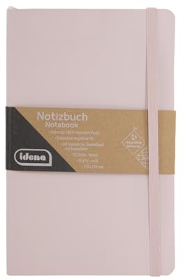 Idena 11120 - Carnet de notes Eco, Rose, 13 x 21 cm, quadrillé, 70 g/m², 192 feuilles, avec poche intérieure, élastique et marque-page