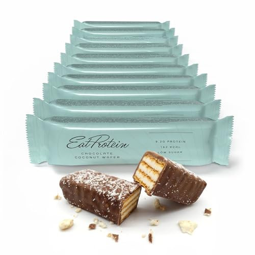 EatProtein Chocolate Coconut Protein Wafers, 9.2g Protein, Low Sugar, High Fibre, Milk Chocolate Coated, Healthy Snack for Women, 162 kcal (10 Pack, Chocolate Coconut)