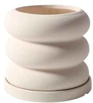 Vasi per Piante Vaso da fiori in ceramica beige, piccoli vasi for piante a forma di spirale, con fori di drenaggio e piattini, vassoio da tavolo, for balcone, giardino, ufficio Interno-Esterno