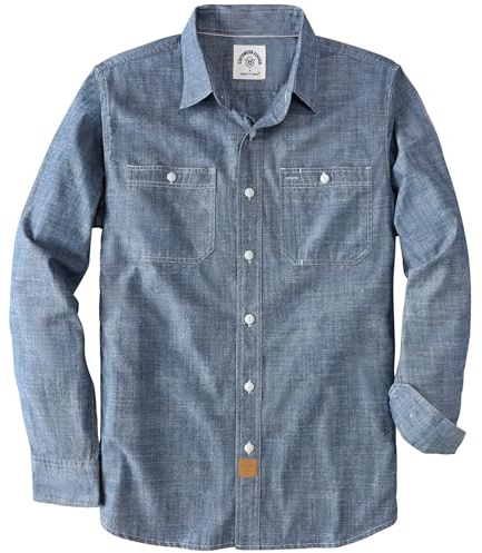 Dubinik Chambray skjorta män bomull män knappar upp skjortor långärmad ledig arbete med 2 fickor normal passform, Denim blå, XXL tall