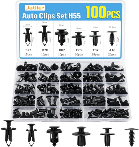 JatilEr 100 Pièces Clips de Fixation pour Voiture, H55 Rivet Plastique | 6 types Clips Voiture en nylon, Agrafes Carrosserie Agrafe Panneau de Porte pour Pare-Chocs Fender Push Kit