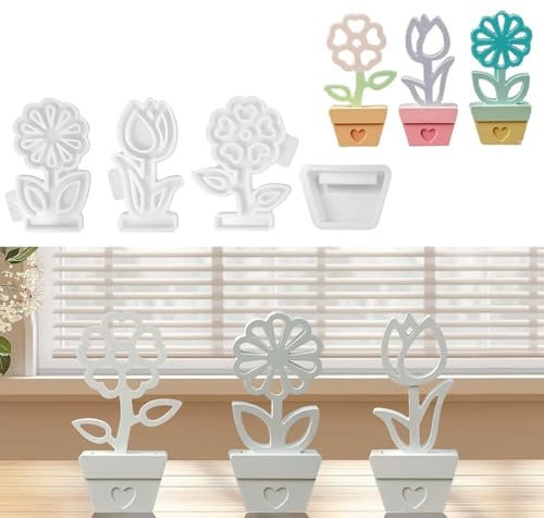 4 Pezzi Stampi in Silicone per Colata a Primavera, Stampi per Fiori con Base, Vasi di Silicone per Colata Fai Da Te Adatti per Decorazioni Domestiche