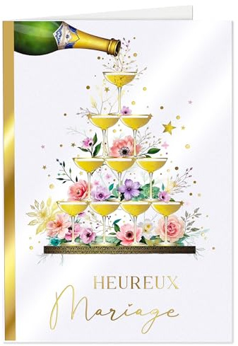 Joli Coon Papeterie Carte de mariage ELEGANT – Carte de voeux mariage avec enveloppe en papier premium et véritable cachet de cire - 17 x 11,5 cm